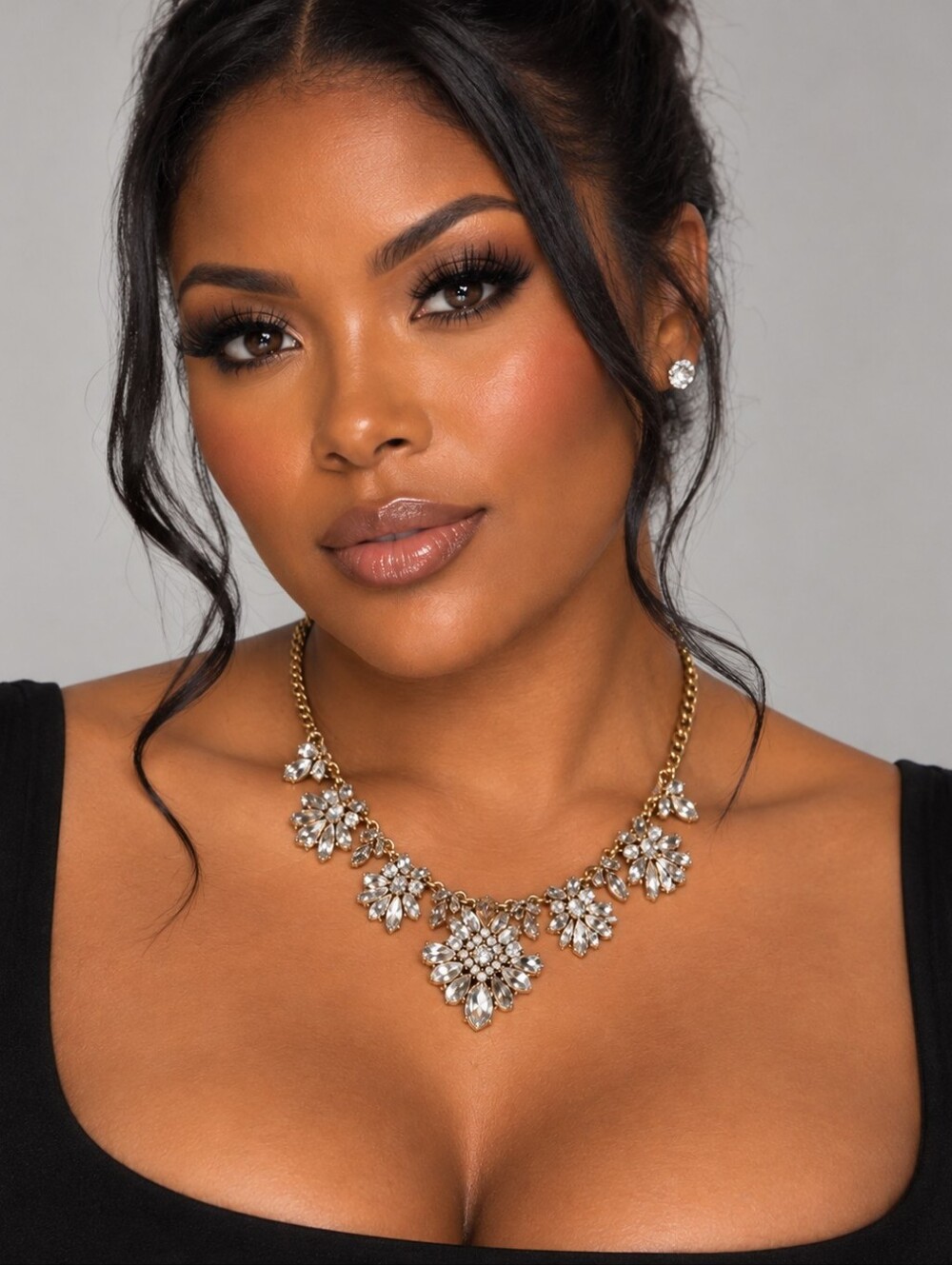 J Crew Gold-Tone Clear Crystal Statement Necklace